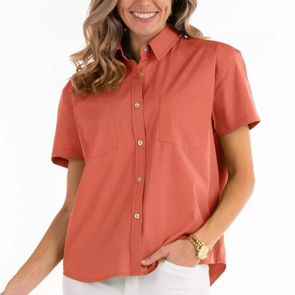 Fresh Produce Oversized Oxford Camp Shirt Short Sleeve Pop Orange Size Small NEW - Picture 1 of 8